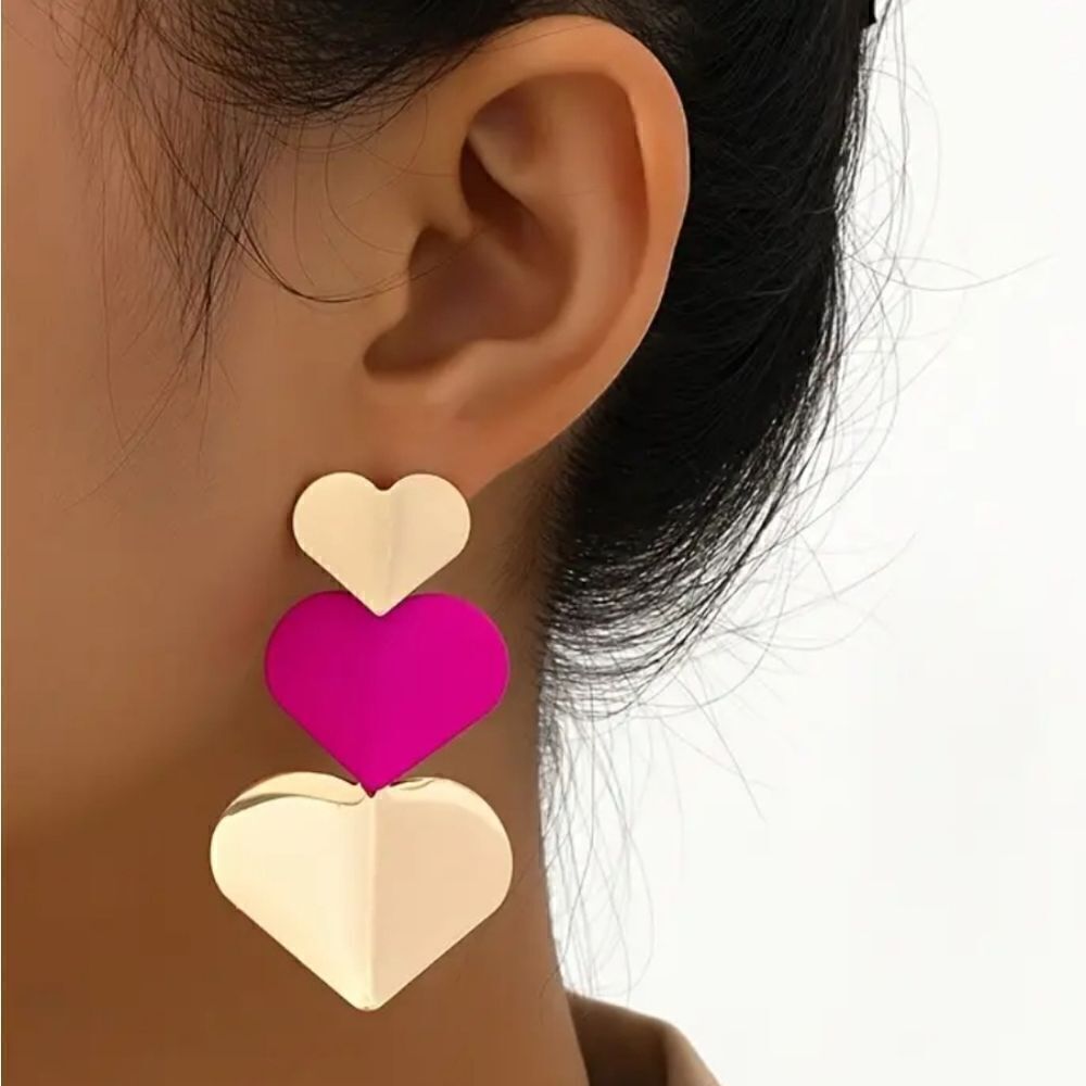 Pink and gold heart earrings